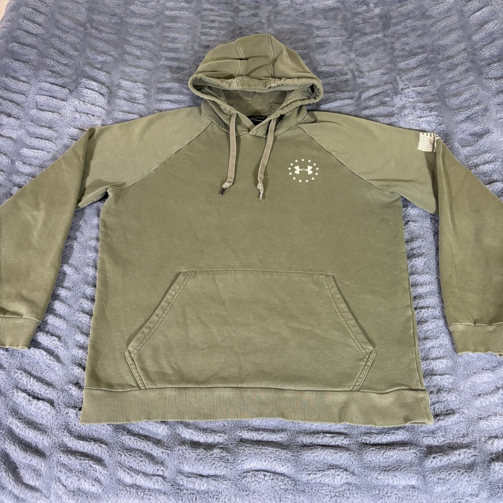 Under Armour Freedom Betsy Ross Flag Hoodie Olive Green Men Large ColdGear AR725